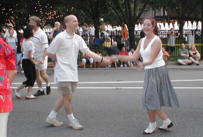 Brett and Valerie dancing on the street 6 29 2002