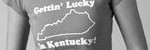 model wearing a Gettin Lucky in Kentucky shirt